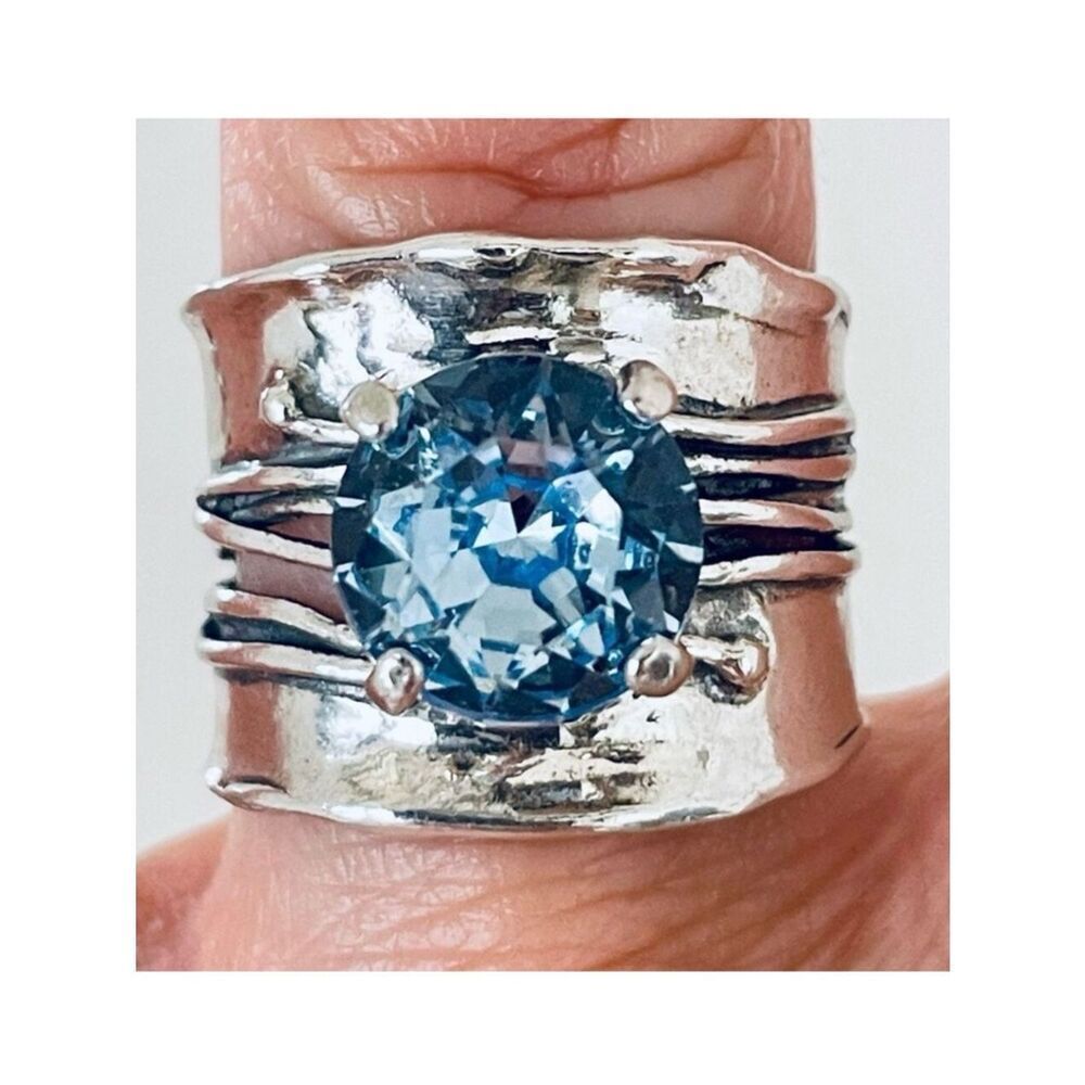 NWT Stunning Sz. 9 Made in Israel .925 Sterling Silver Thick Blue Big Topaz Ring